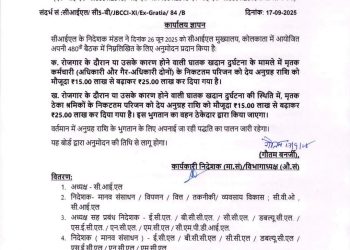 15 से 25 लाख एक्सग्रेशिया राशि का ऑर्डर जारी,मंत्री के घोषणा पर हुआ अमल